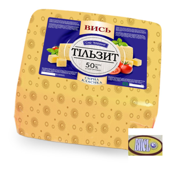 Сир твердий "Тільзит" 50% 2 кг ст ТМ Вись квадрат Сир твердий "Тільзит" 50% 2 кг ст ТМ Вись квадрат
