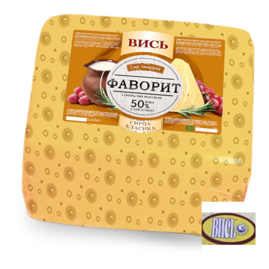 Сир твердий "Фаворит" 50%  2 кг ст ТМ Вись квадрат