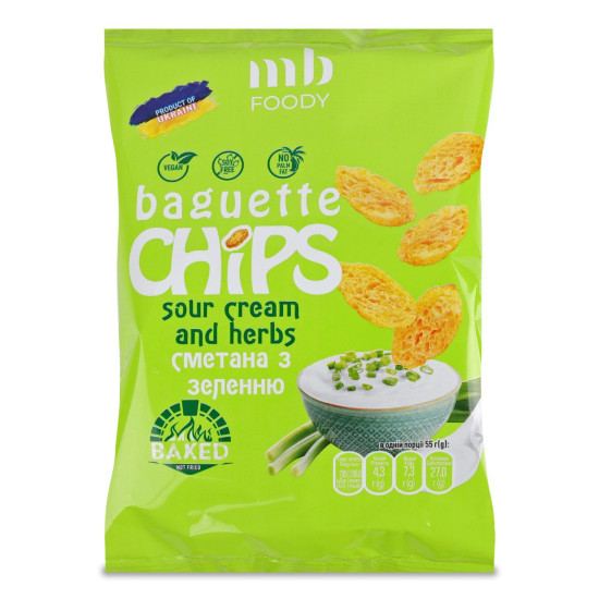 Сухарики Baguette зі смаком сметани із зеленню 55 г/9 шт TM MB Foody