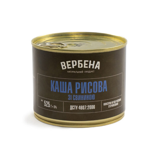 Консерва Каша рисова зі свининою 0,525 ж/б / 6 шт кт ТМ Вербена